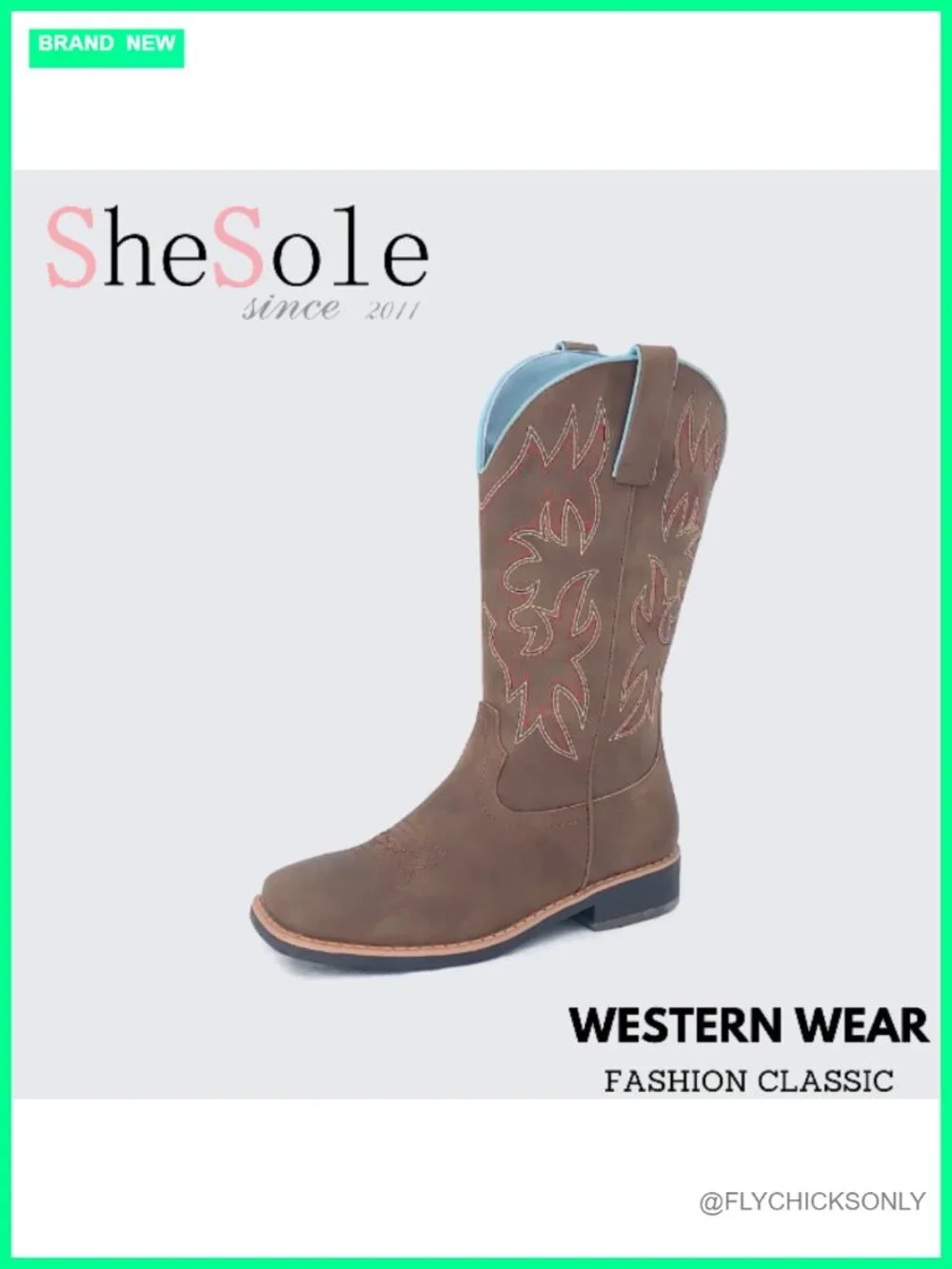 Women's Embroidered Square Toe Mid-Calf Cowboy Boots with Chunky Heel - PU